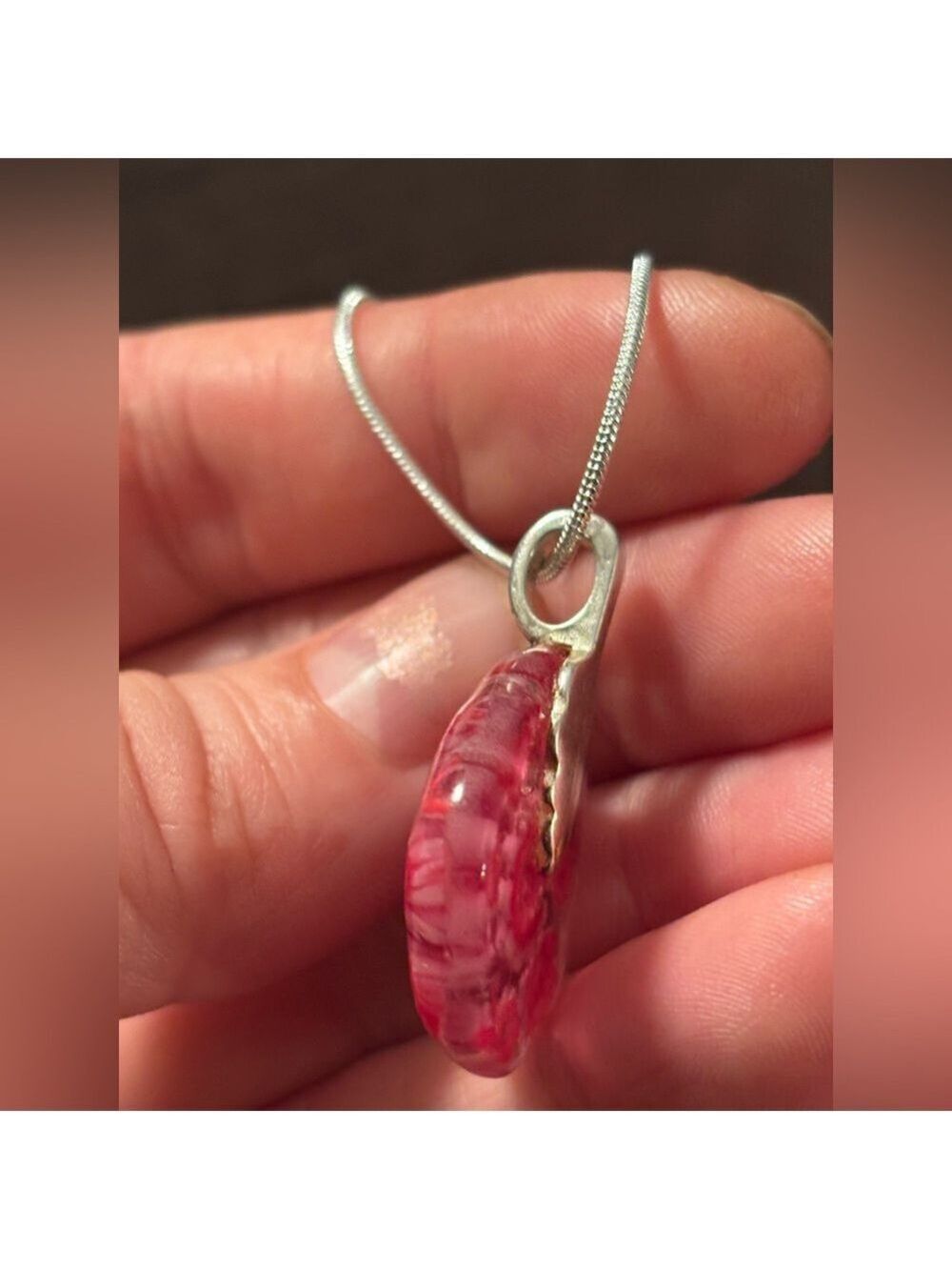 🌸Vintage Magenta Pink Millefiori Blown Glass Pendant Necklace • Floral Statement - Picture 14 of 17